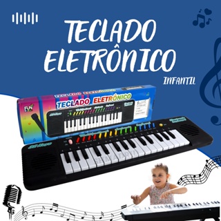 Teclado Infantil Piano Eletronico C/ Microfone E Luz Azul