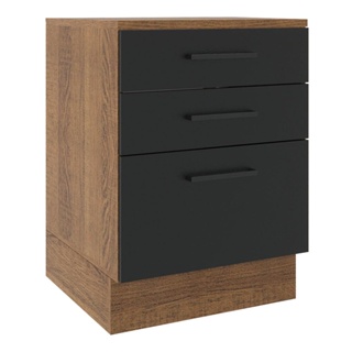 Balcão Madesa Agata 60 cm 3 Gavetas - Rustic/Preto