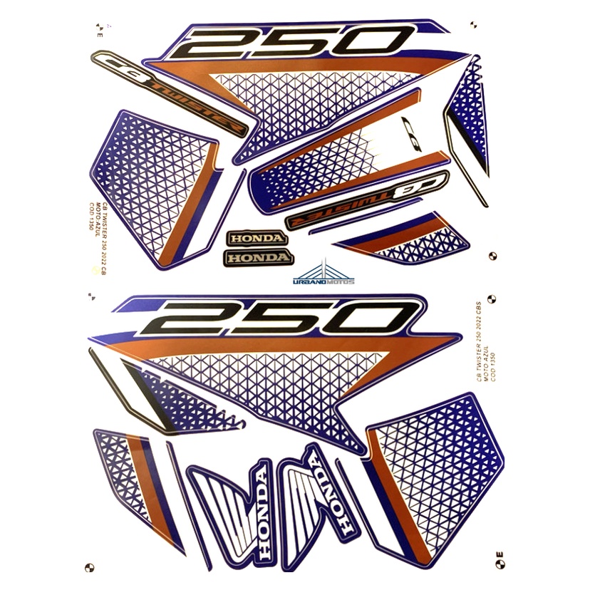 ADESIVOS CB TWISTER 250 2022 CBS AZUL PADRÃO ORIGINAL