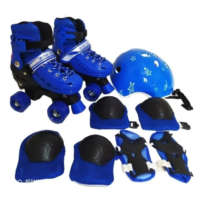 Patins infantil Quad Azul c/ Regulagem + Kit Proteção B12