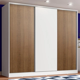 Guarda Roupa Juvenil 100% MDF Madesa Kevin 3 Portas de Correr - Branco/Rustic/Branco em Oferta na Shopee
