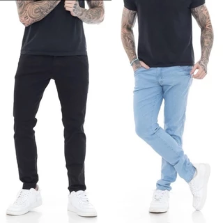 kit 2 peça calça jeans maculino skinny slim lycra