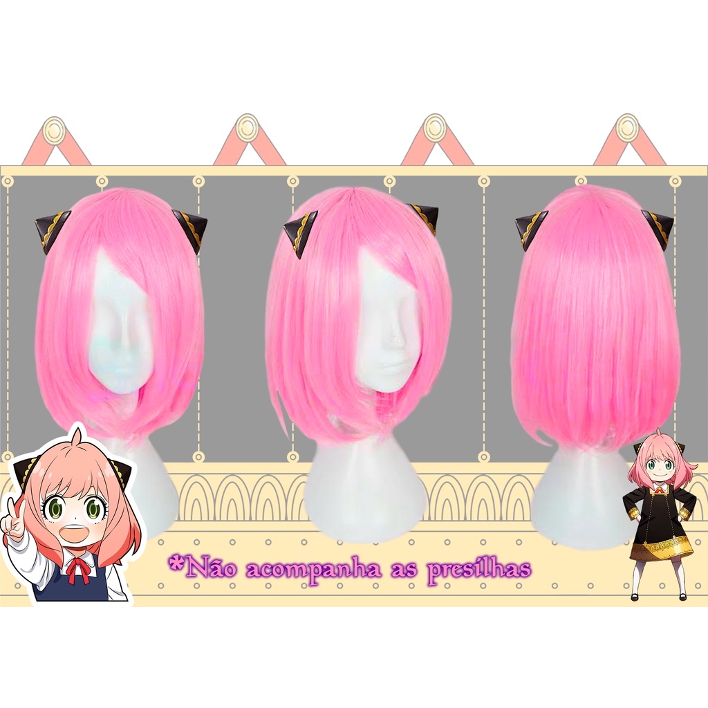 Peruca Rosa Claro - Cosplay Anya forger - Fibra Orgânica - 30 centímetros  de comprimento - Resiste alta temperatura - Anya Forger | Shopee Brasil