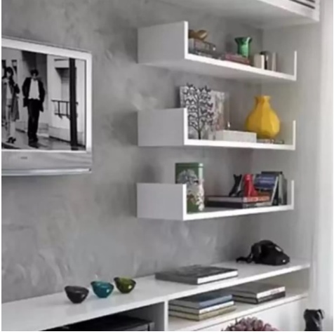 3 Prateleira U 60X20 para livros e Decoração fotos Sala Quarto Cozinha Nicho Mdf Branco