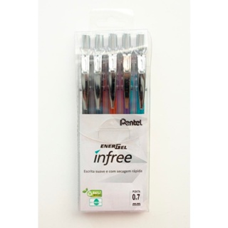 Kit Caneta Gel PENTEL Energel Infree 0.7mm com 5 Cores