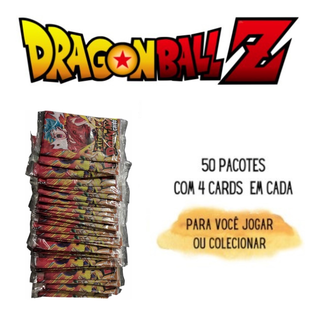 Kit 50 Pacotinhos = 200 Cards Dragon Ball Z Goku Bater Bafo