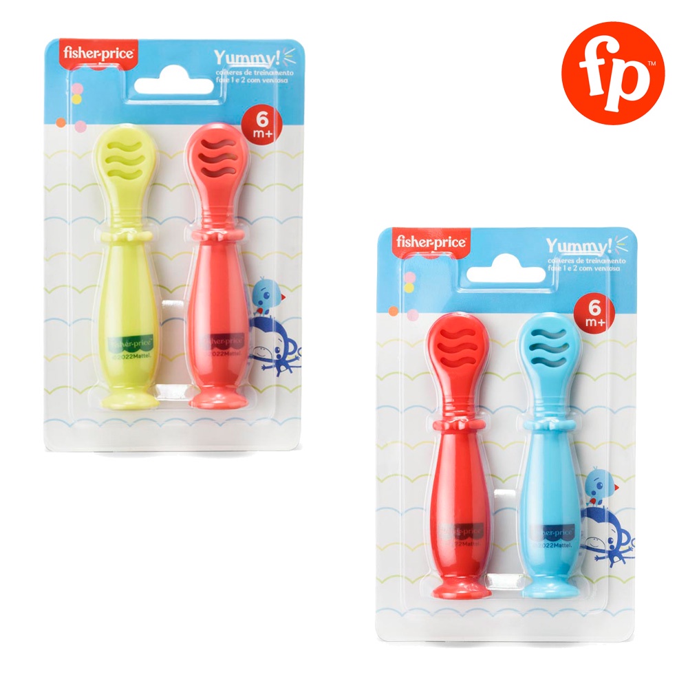 Colheres de Treinamento Silicone Macio Fase 1 e 2 Infantil Fisher Price ...