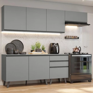 Armário de Cozinha Completa 260cm Cinza Nice Madesa 12 em Oferta na Shopee