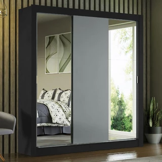 Guarda-Roupa Casal Madesa Mônaco 3 Portas de Correr com Espelhos - Preto/Cinza em Oferta na Shopee