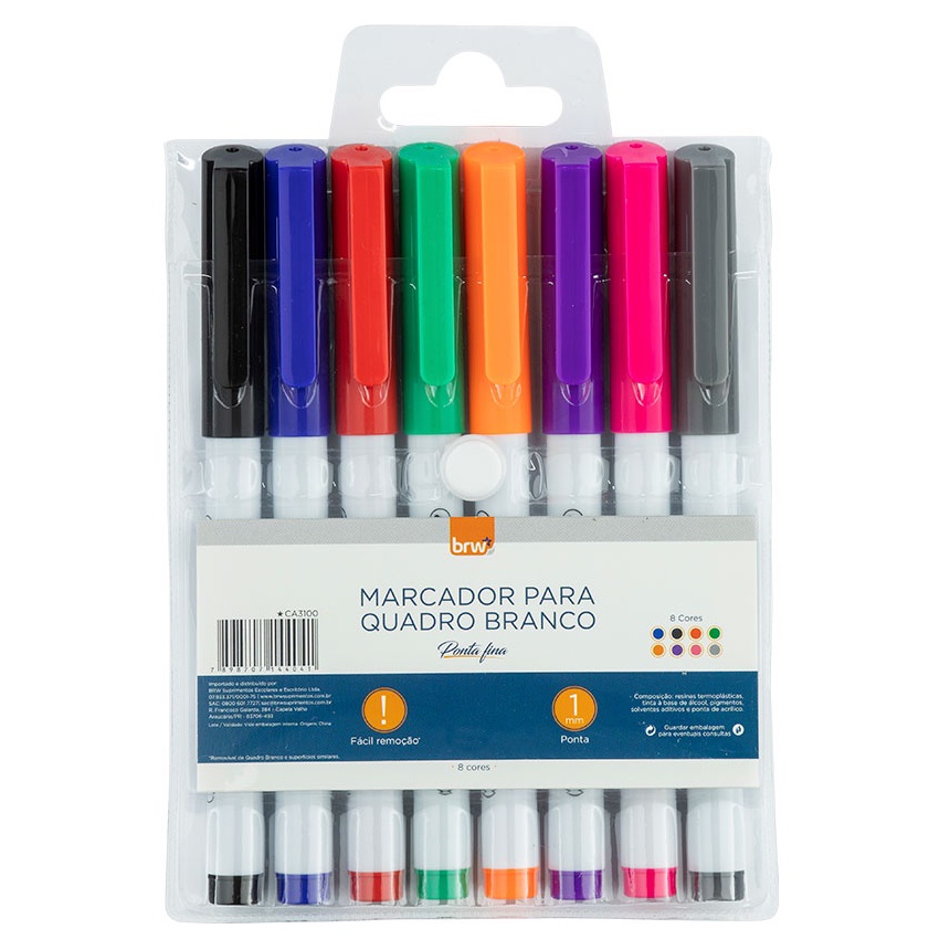 Marcador Quadro Branco Ponta Fina com 8 Cores - BRW (Caneta para Lousa ...