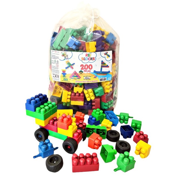 Blocos De Montar 200 Peças Com Rodinhas Reiblocks