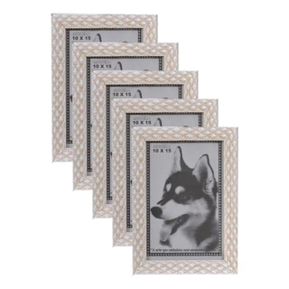 KIT 5 PORTA RETRATO BEGE10X15 PVC ALTO RELEVO