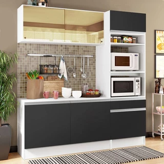Cozinha Compacta Madesa Diamante Pop com Armário, Balcão e Tampo Branco/Preto em Oferta na Shopee