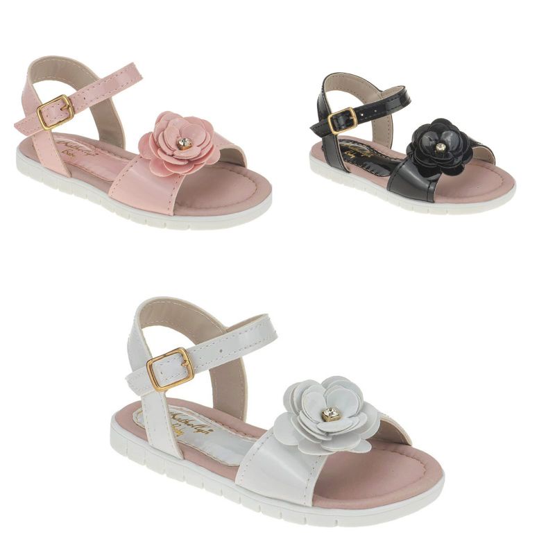 Sandália Feminina Infantil de Gáspea Com Flor Super Delicadas
