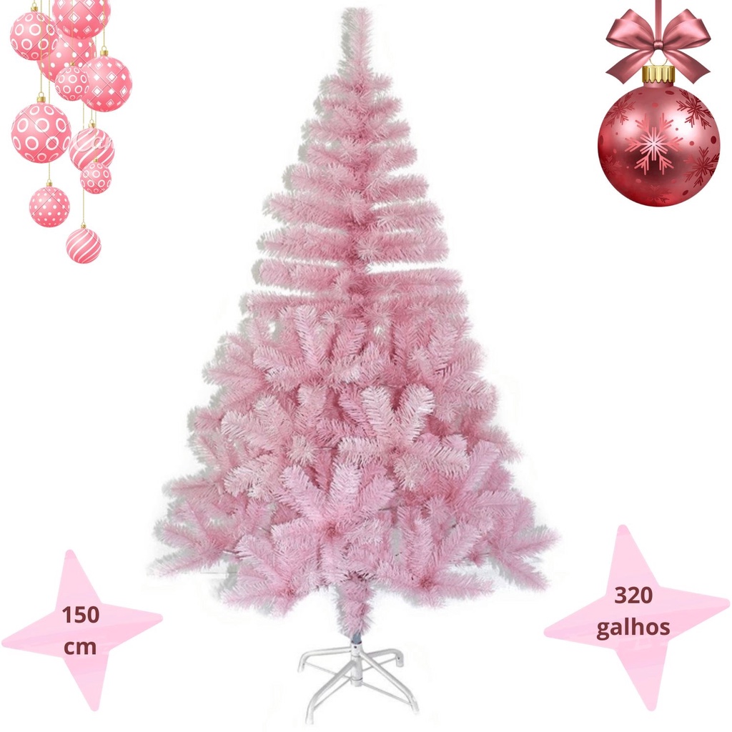 Arvore De Natal Rosa Tradicional Pinheiro 150cm Artificial 320 Galhos Luxo Cheia