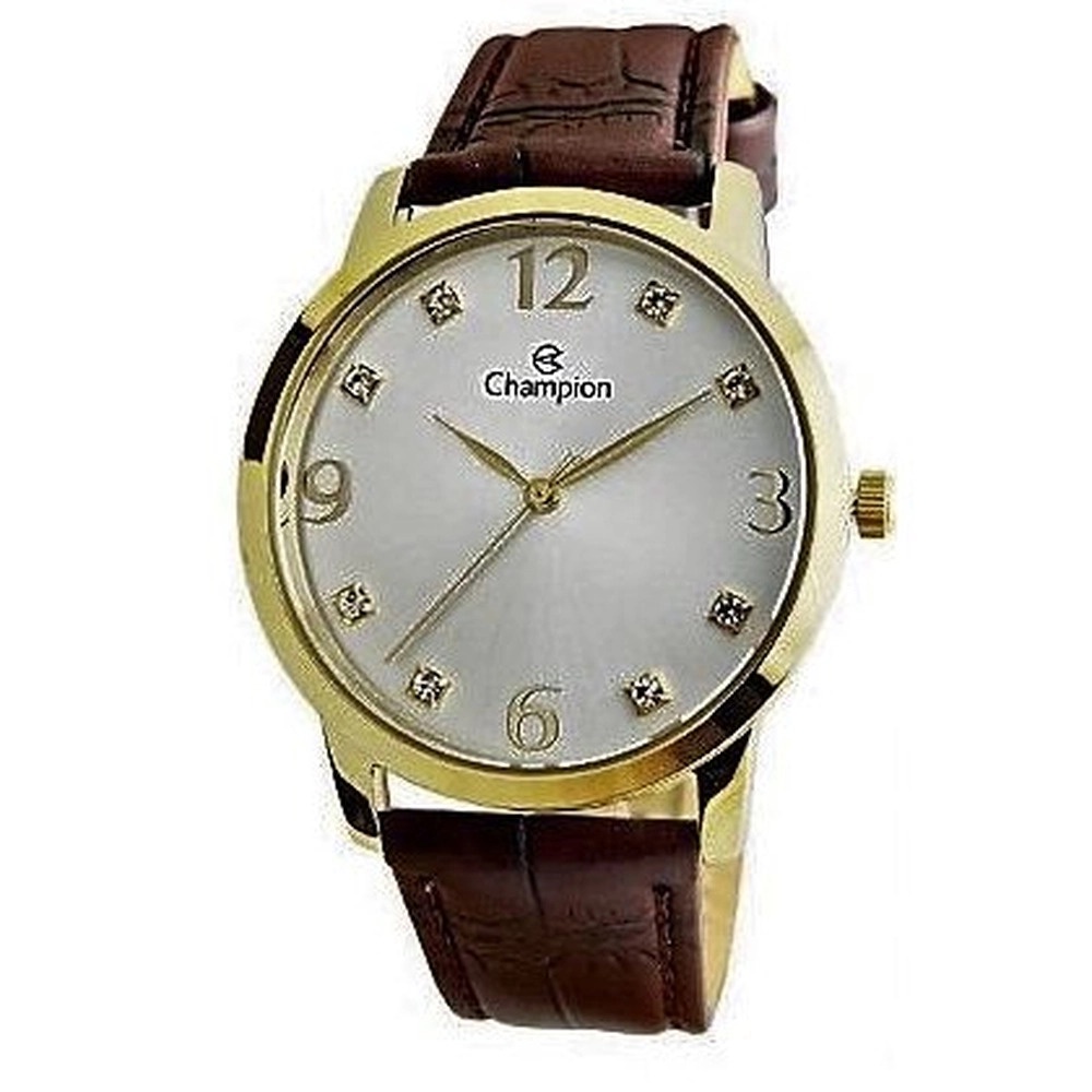 Relogio Champion original Feminino dourado marrom pulseira de couro ...