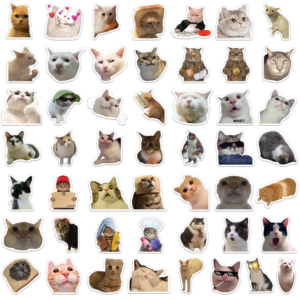 50 Peças Adesivos Engraçados De Meme De Gato Para Laptop Skates Capa De ...