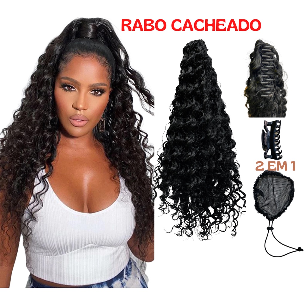 Rabo De Cavalo Cacheado Orgânico 60cm Com Presilha Pratico e Fácil de usa para uso diario