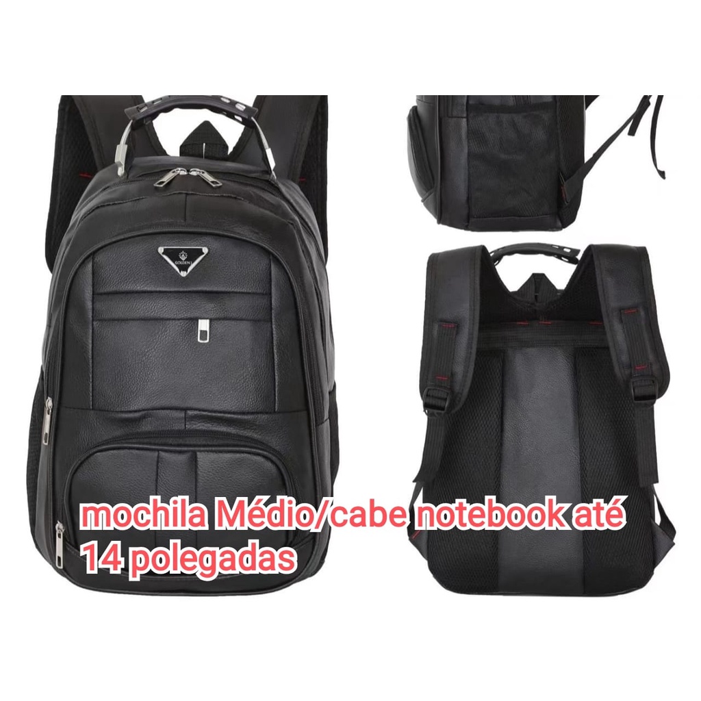 Bolsa Mochila de Couro Universitária Unissex Feminina Masculina MÉDIO Reforçada Com Cabo de Aço NOTBOOK Preta e Marrom TAMANHO 40x30x14