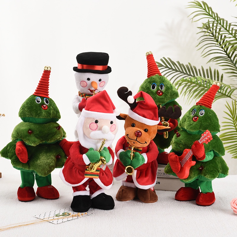 Dança e Música Árvore De Natal Home Decor Boneca De Pelúcia Dançando Música Verde Elétrica Stuffed Toys Presente De Natal Para Crianças