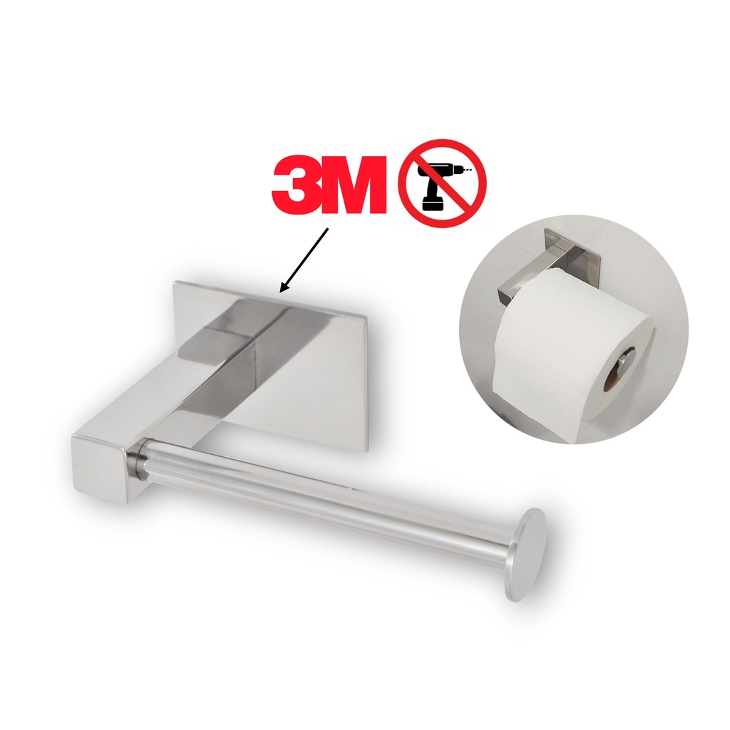 Porta Papel Higiênico Inox Adesivo Dupla Face 3M Sem Furos