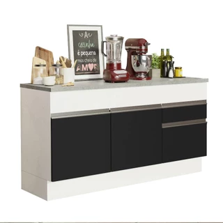 Balcão de Pia Armário de Cozinha 150 cm 2 Portas e 2 Gavetas (Com Tampo) Branco/Preto Glamy Madesa em Oferta na Shopee