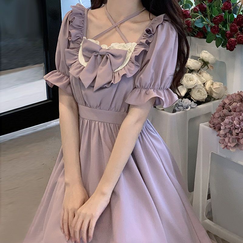 Vestido de festa japonês doce Kawaii Lolita feminino princesa laço feminino