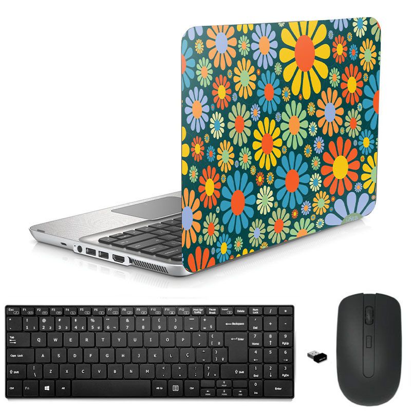 Adesivo Notebook Asus 14" Flores 1/Tecl/Mou Preto