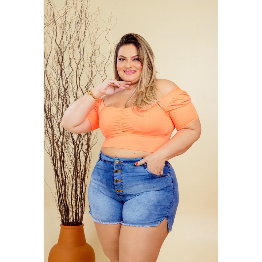 Shorts Jeans feminino com 2 botões Plus Size - Loja Lafa Moda Plus - Compre  Moda Femininas Plus Sizes