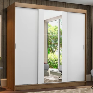 Guarda-Roupa Casal Madesa Reno 3 Portas de Correr com Espelho - Rustic/Branco