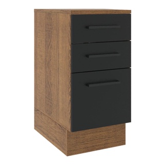 Balcão Madesa Agata 40 cm 3 Gavetas - Rustic/Preto