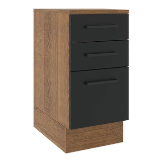 Balcão Madesa Agata 40 cm 3 Gavetas - Rustic/Preto