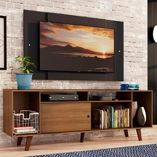 Rack Madesa Cancun e Painel para TV até 58 Polegadas com Pés - Rustic/Preto 5ZD8 em Oferta na Shopee