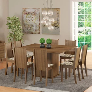 Conjunto Sala de Jantar Madesa Clarice Mesa Tampo de Madeira com 8 Cadeiras - Rustic/Lírio Bege em Oferta na Shopee