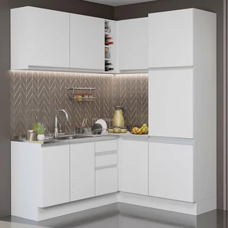 Cozinha Completa de Canto Madesa Glamy 329001 com Armário e Balcão (Sem Tampo e Pia) - Branco em Oferta na Shopee