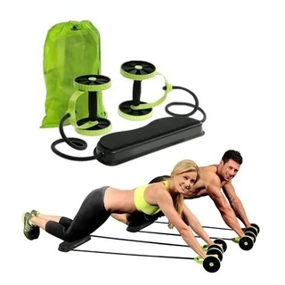 Roda Abdominal Dupla com Elásticos Revoflex Exercícios de Lombar, Braços e Pernas WCT Fitness