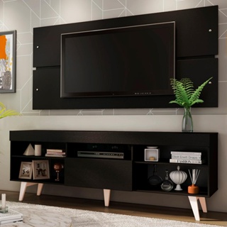 Rack com Painel para TV até 65 Polegadas Madesa Miami com Pés - Preto/Branco