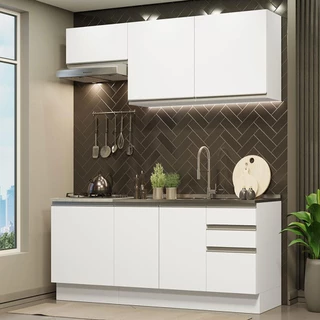 Armário de Cozinha Compacta 180cm Branco Glamy Madesa 07 em Oferta na Shopee
