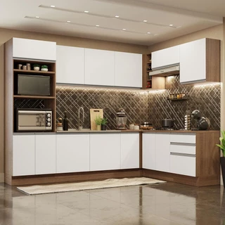 Cozinha Completa de Canto Madesa Glamy 479001 com Armário e Balcão (Sem Tampo e Pia) - Rustic/Branco em Oferta na Shopee