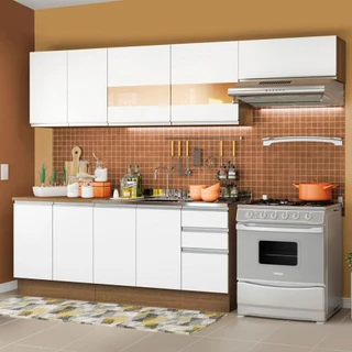Cozinha Completa Madesa Marcela Com Armário e Balcão (Sem Tampo e Pia) - Rustic/Branco em Oferta na Shopee