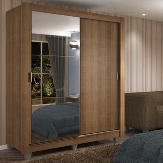 Guarda-Roupa Solteiro Madesa Dallas 2 Portas de Correr com Espelho 2 Gavetas com Pés - Rustic