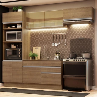 Cozinha Completa Madesa Glamy 270011 com Armário e Balcão (Sem Tampo e Pia) - Rustic em Oferta na Shopee