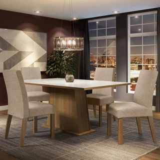 Conjunto Sala de Jantar Madesa Sabrina Mesa Tampo de Vidro com 4 Cadeiras - Rustic/Branco/Imperial em Oferta na Shopee