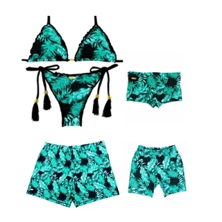 Biquiní Adulto Mãe e Bermudas Pai e filho + Sunga Infantil Moda Praia