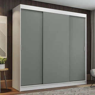 Guarda-Roupa Casal Madesa Reno 3 Portas de Correr - Branco/Cinza em Oferta na Shopee