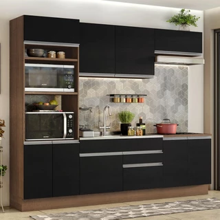 Armário de Cozinha Completa 270cm Rustic/Preto Glamy Madesa 13 em Oferta na Shopee
