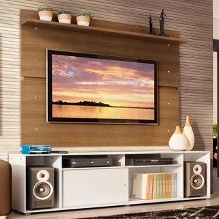 Rack Madesa Cancun e Painel para TV até 65 Polegadas - Branco/Rustic em Oferta na Shopee