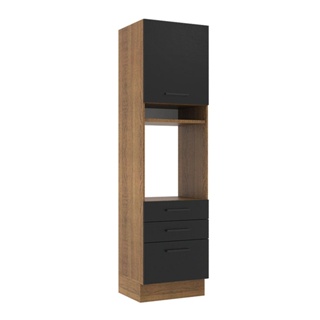 Torre Quente Madesa Agata 60 cm 1 Porta 3 Gavetas - Rustic/Preto