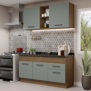 Armário de Cozinha Compacta 150cm Rustic/Cinza Agata Madesa 02 em Oferta na Shopee