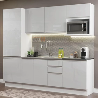 Cozinha Completa 100% MDF Madesa Acordes 240001 com Armário e Balcão - Frentes Branco Brilho em Oferta na Shopee
